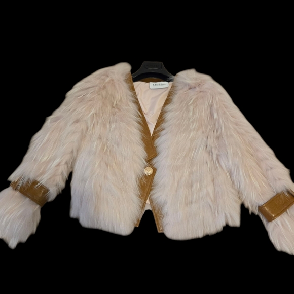MaxMara Light Pink Fur Jacket With Leather Size Small - Picture 6 of 9